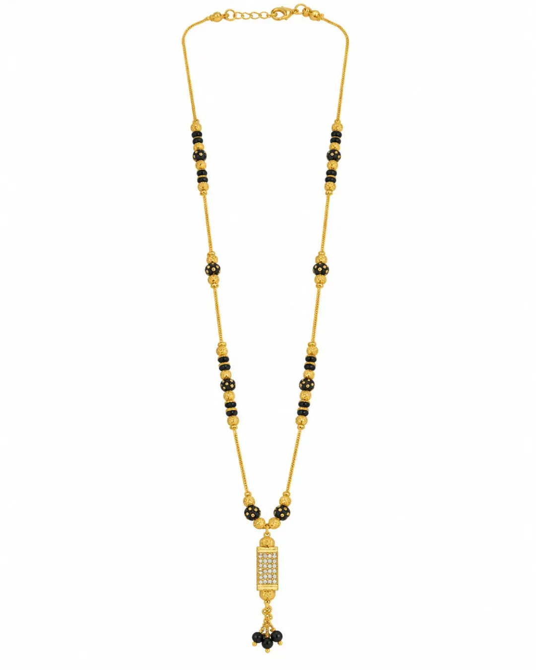 GOLD-TONE BLACK BEADED TASSEL PENDANT MANGALSUTRA