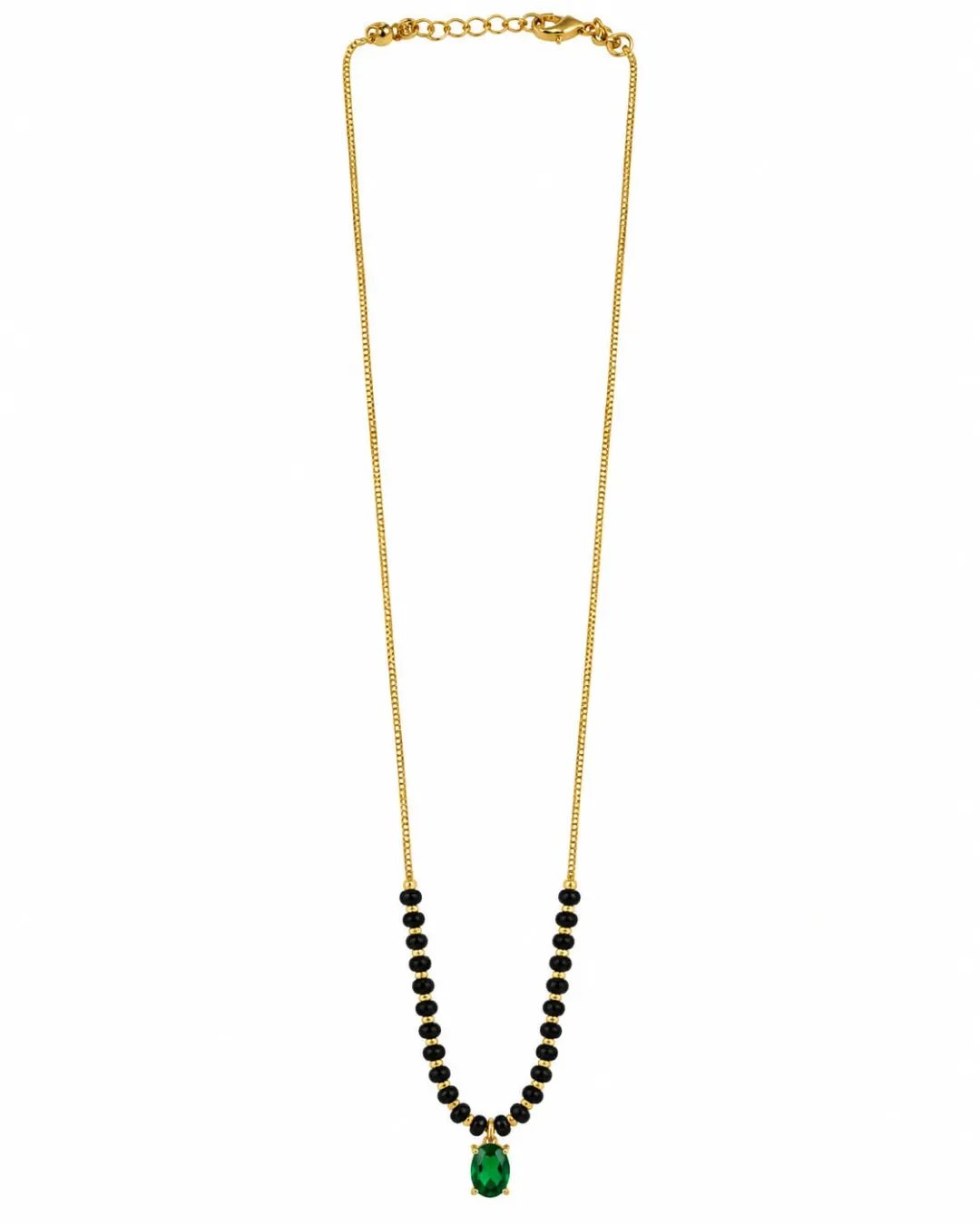 GOLD-TONE GREEN STONE BLACK BEADED MANGALSUTRA
