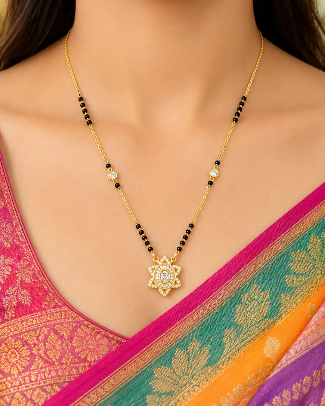 GOLD-TONE FLORAL CZ STONE MANGALSUTRA