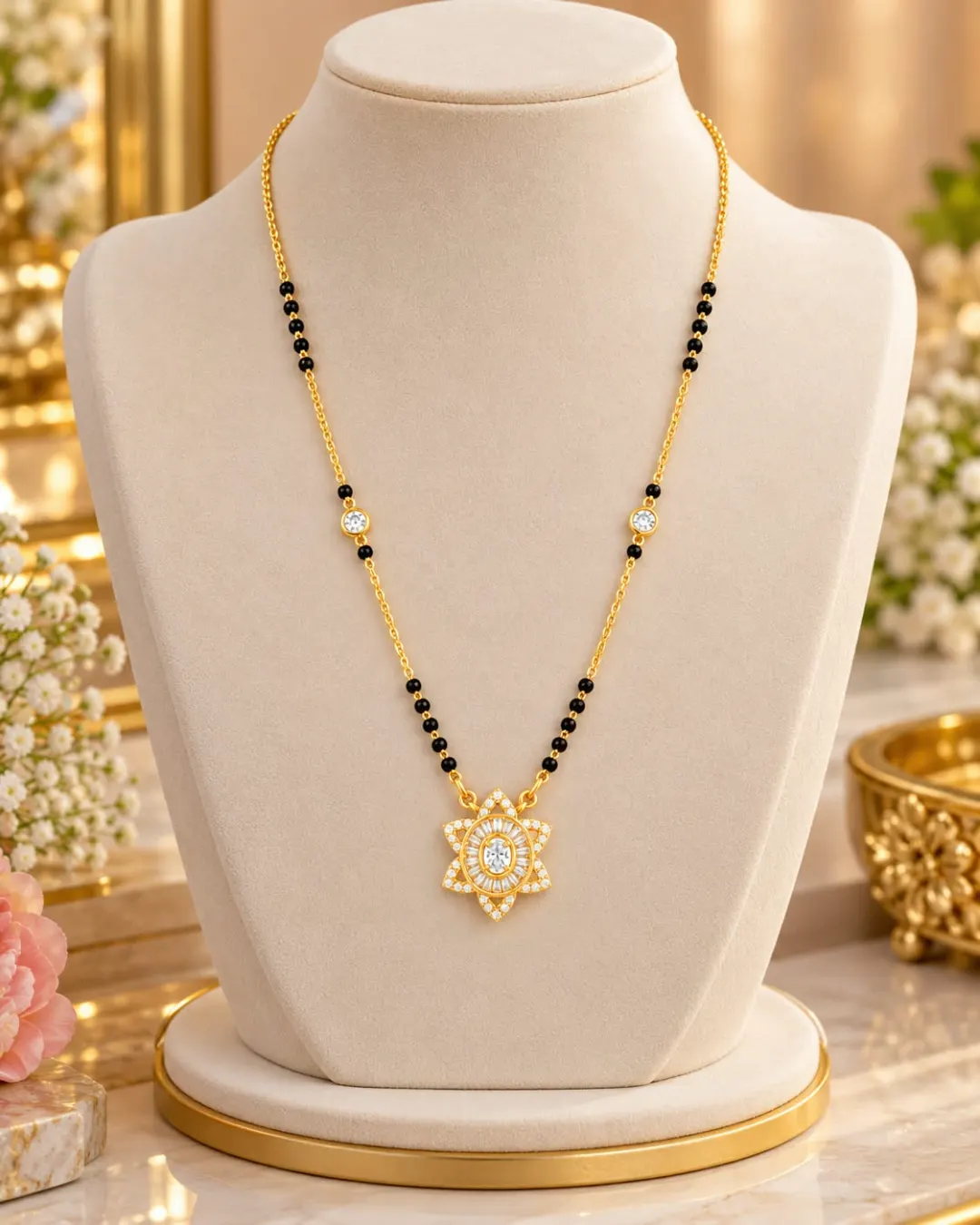 GOLD-TONE FLORAL CZ STONE MANGALSUTRA