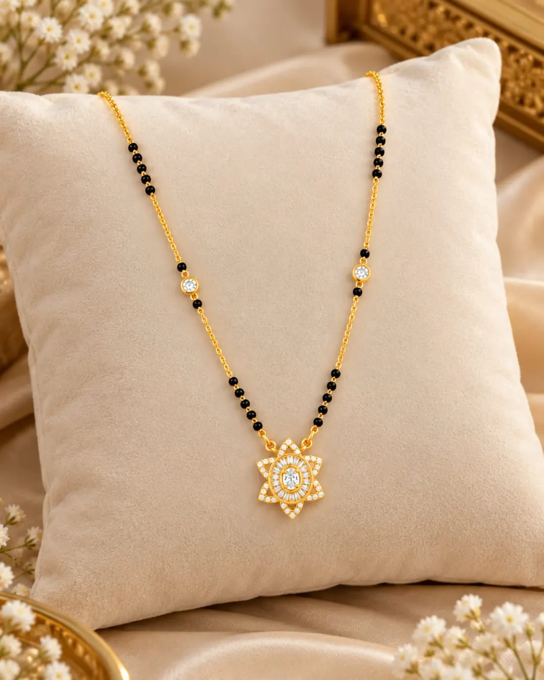 GOLD-TONE FLORAL CZ STONE MANGALSUTRA