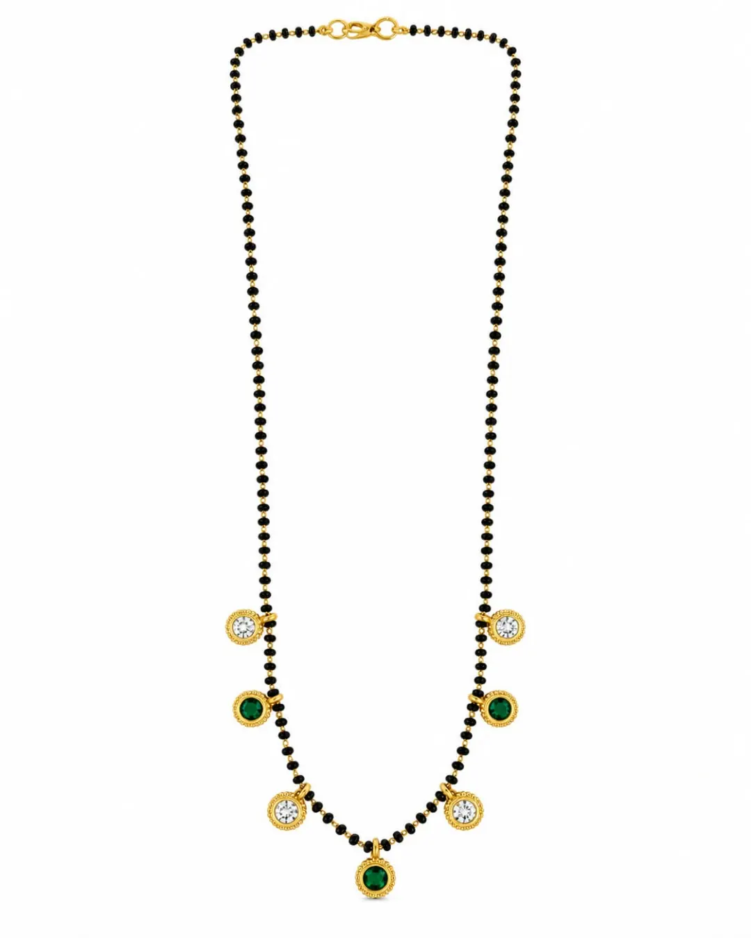 GOLD-TONE GREEN & WHITE STONE CHARM MANGALSUTRA
