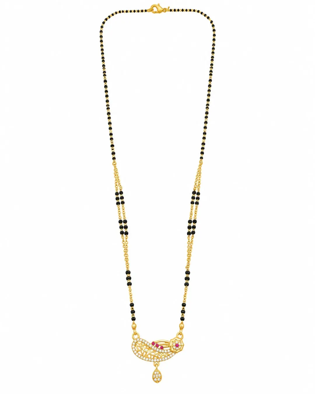 GOLD-TONE PINK STONE FLORAL DROP PENDANT MANGALSUTRA