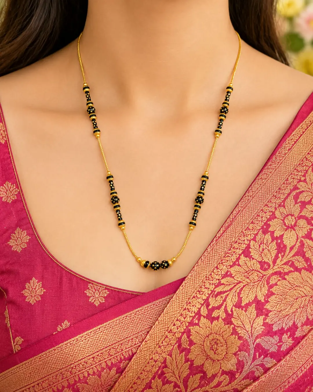GOLD-TONE BLACK BEADED MINIMALIST MANGALSUTRA