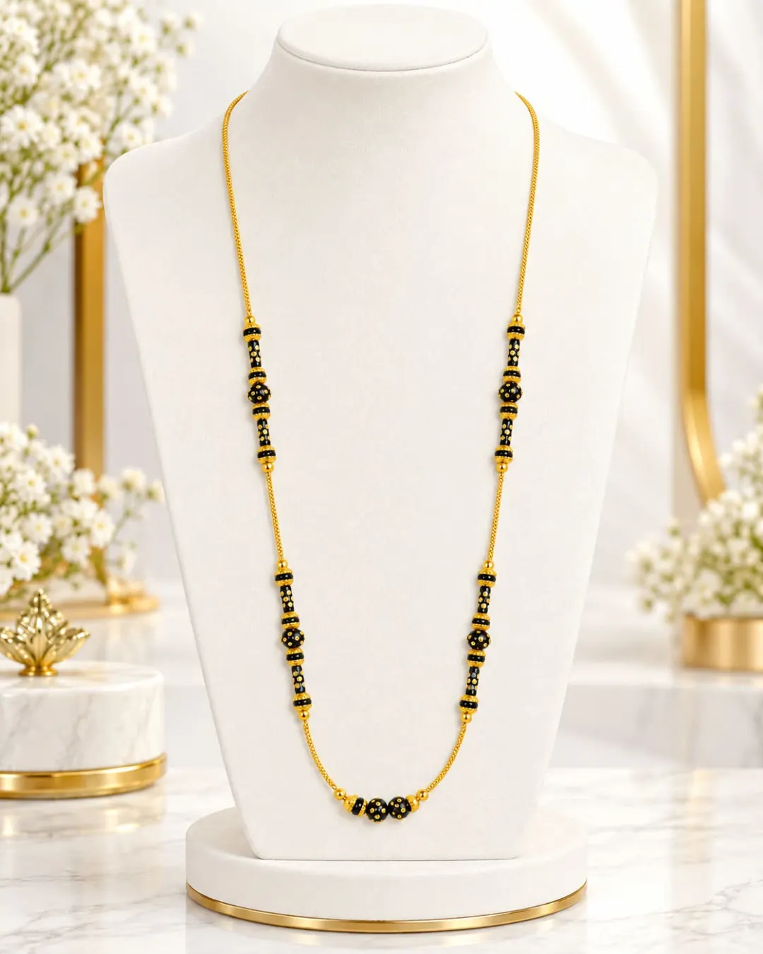 GOLD-TONE BLACK BEADED MINIMALIST MANGALSUTRA