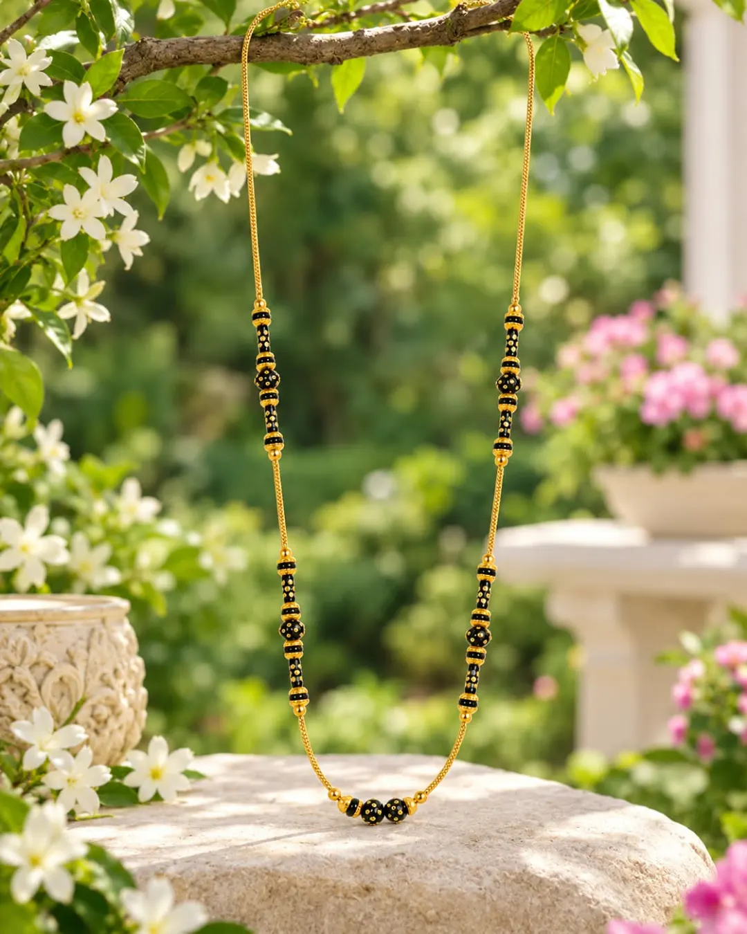 GOLD-TONE BLACK BEADED MINIMALIST MANGALSUTRA