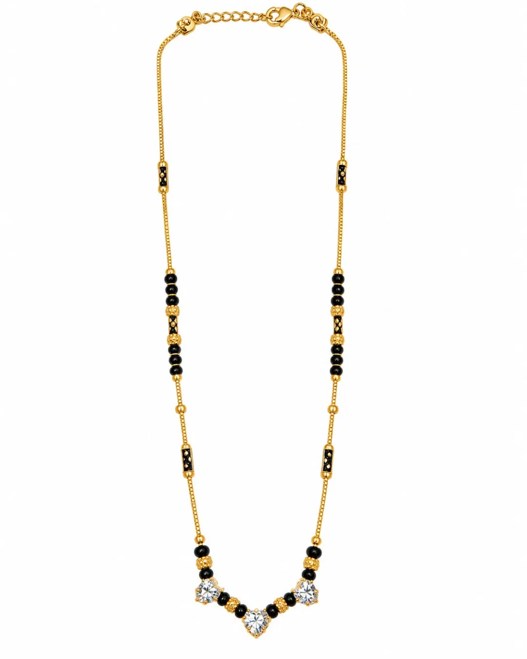 GOLD-TONE BLACK BEADED HEART CZ MANGALSUTRA