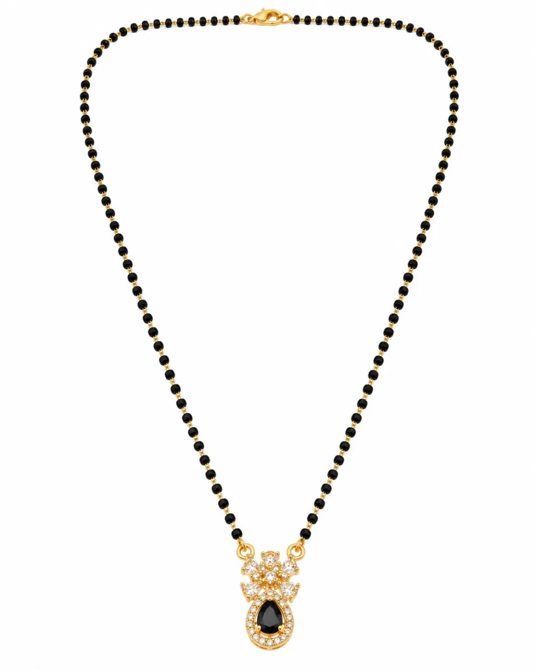 GOLD-TONE BLACK TEARDROP FLORAL MANGALSUTRA
