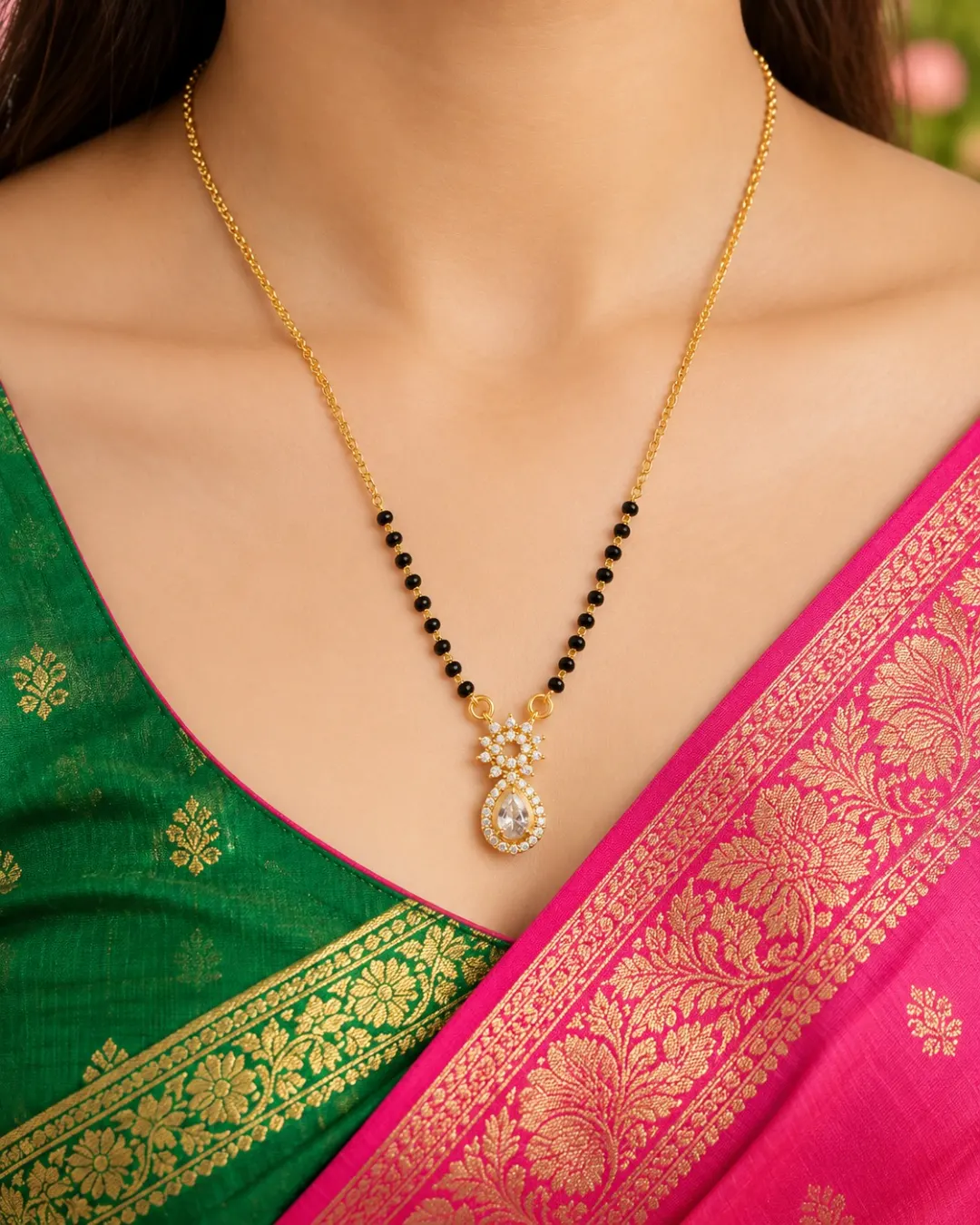 GOLD-TONE FLORAL TEARDROP CZ MANGALSUTRA