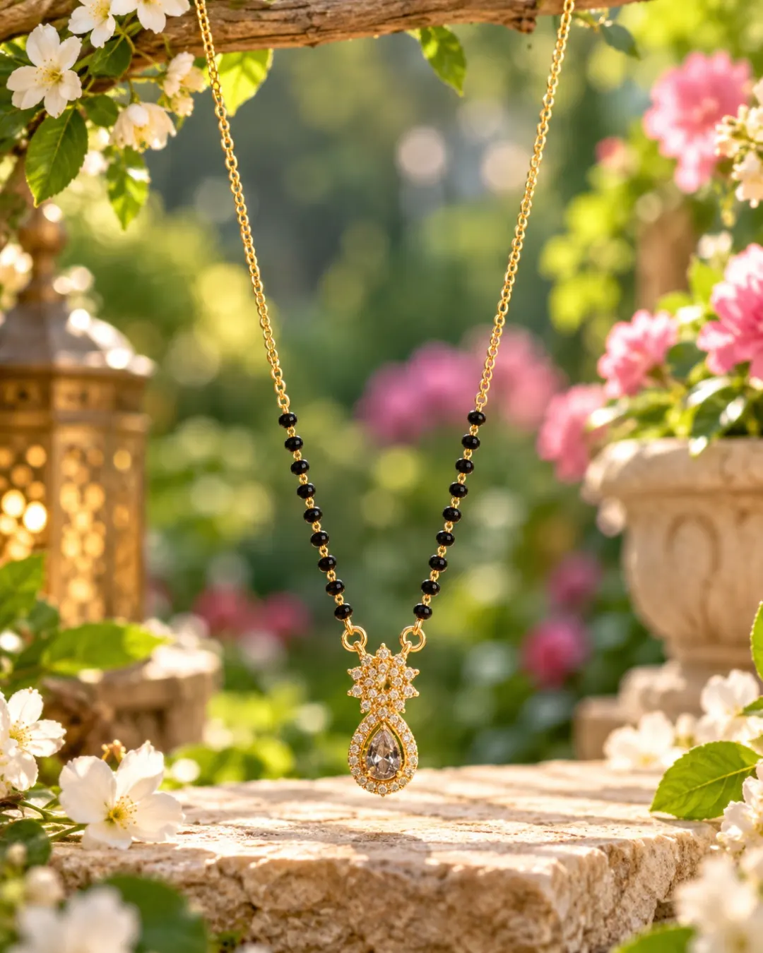 GOLD-TONE FLORAL TEARDROP CZ MANGALSUTRA