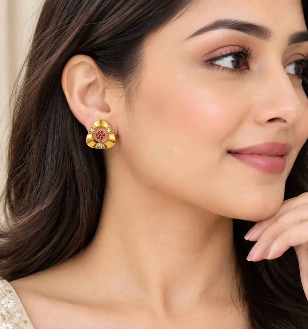 ROYAL RUBY GEOMETRIC STUD EARRINGS