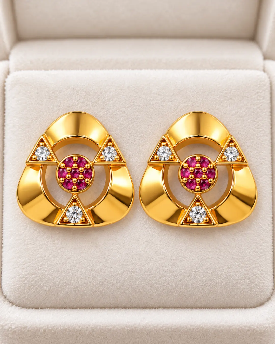 ROYAL RUBY GEOMETRIC STUD EARRINGS