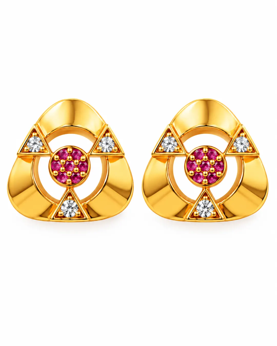 ROYAL RUBY GEOMETRIC STUD EARRINGS