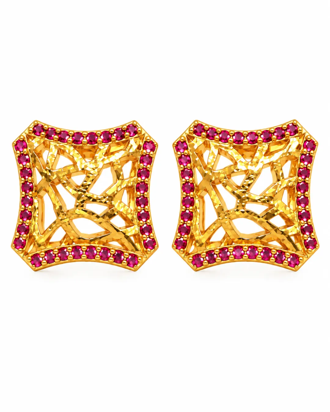 ROYAL RUBY FILIGREE SQUARE STUD EARRINGS