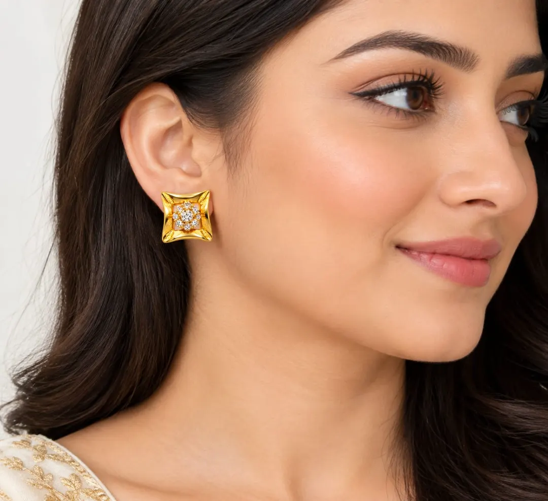 ROYAL BLOSSOM SQUARE CRYSTAL STUD EARRINGS