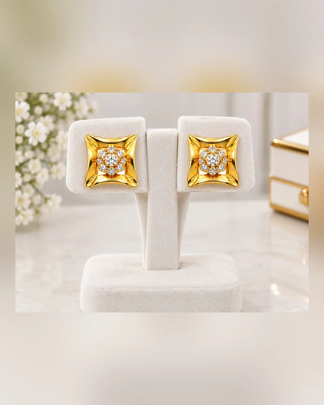ROYAL BLOSSOM SQUARE CRYSTAL STUD EARRINGS