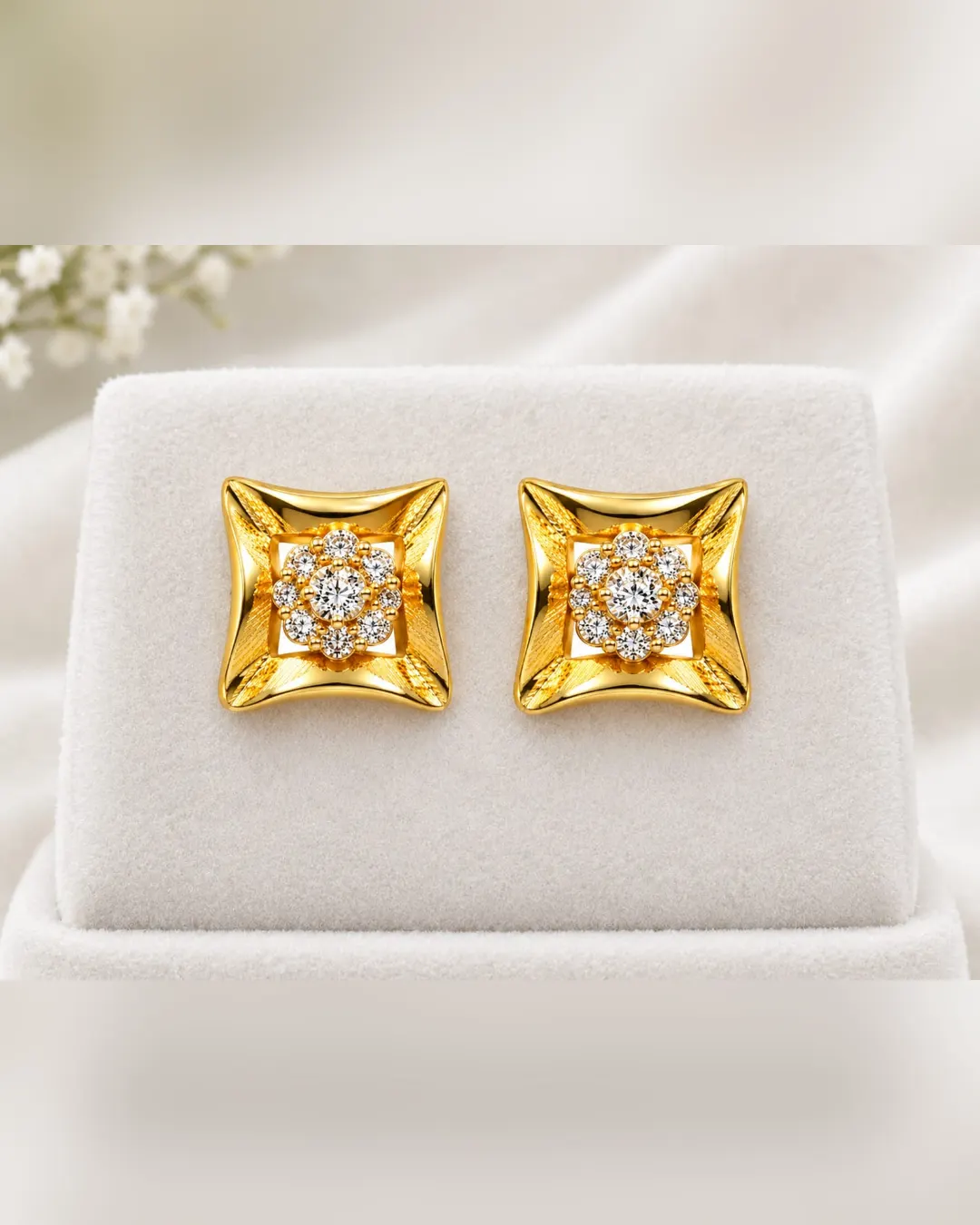 ROYAL BLOSSOM SQUARE CRYSTAL STUD EARRINGS