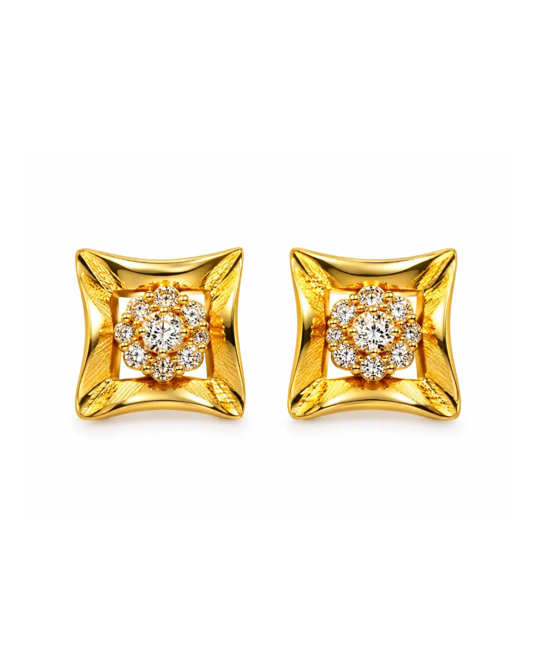 ROYAL BLOSSOM SQUARE CRYSTAL STUD EARRINGS
