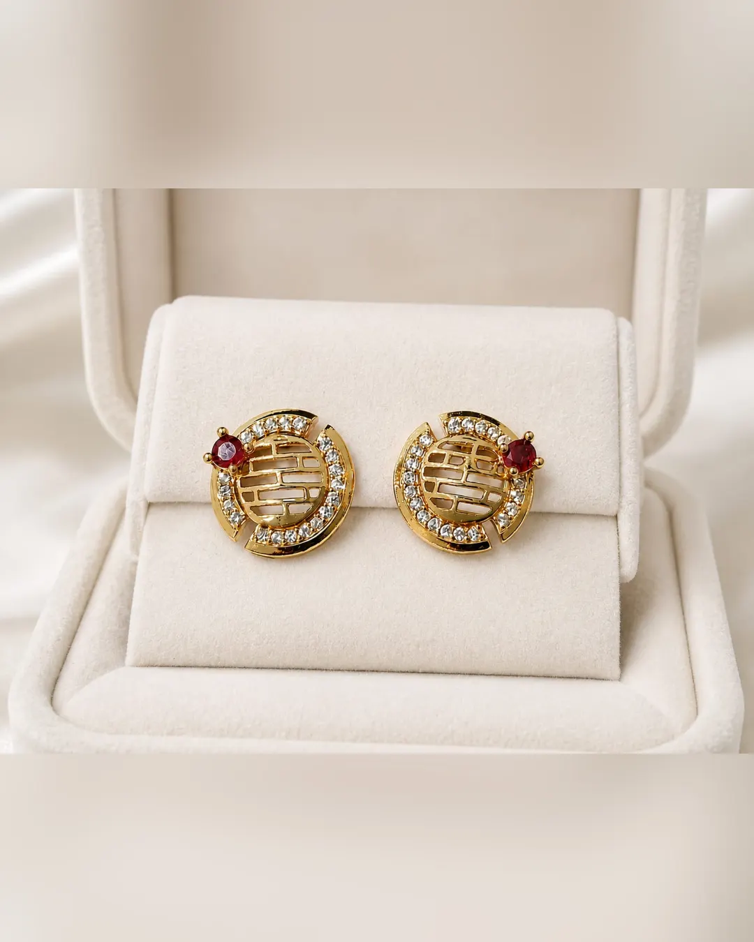 ROYAL RUBY ORBIT CRYSTAL STUD EARRINGS