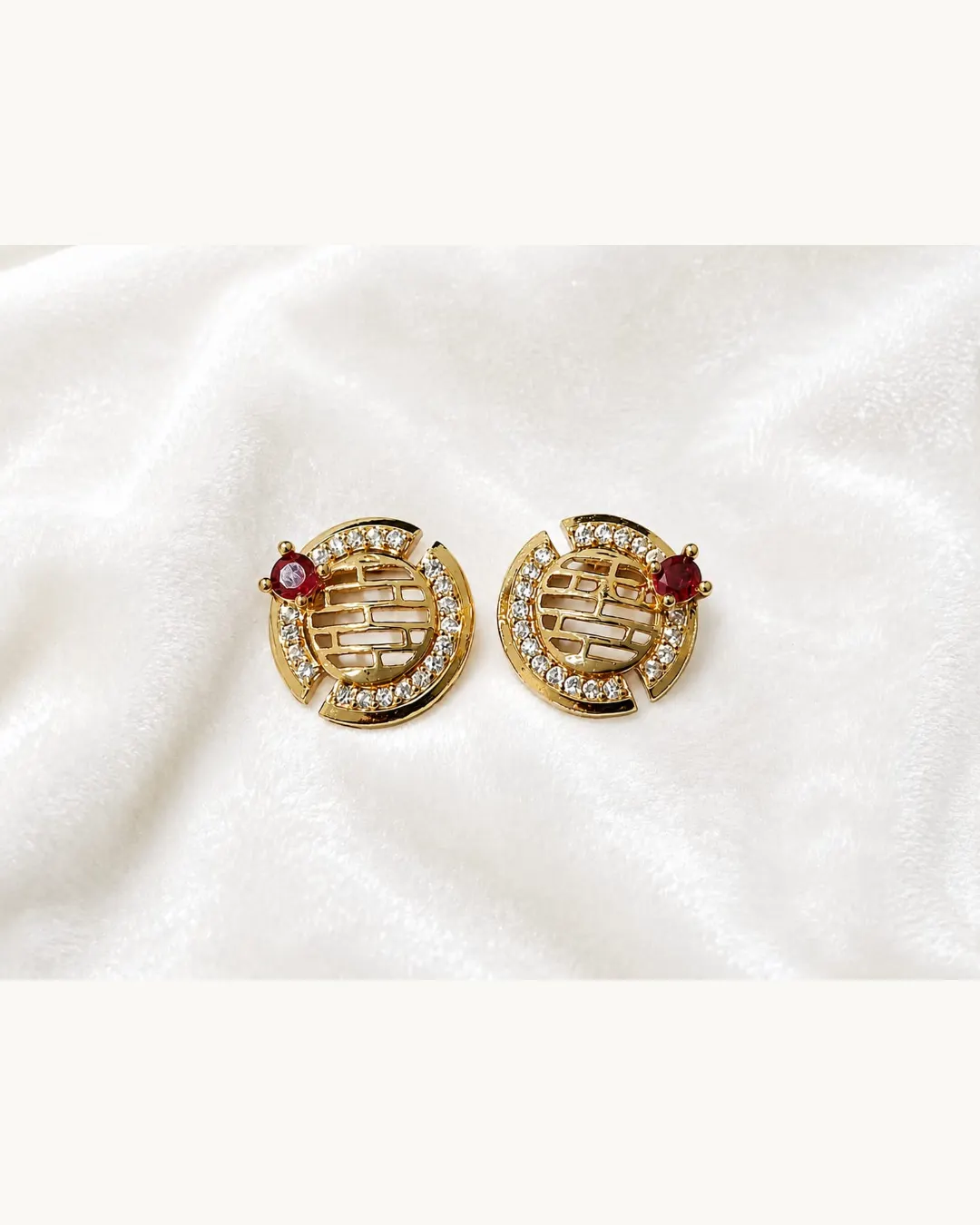 ROYAL RUBY ORBIT CRYSTAL STUD EARRINGS