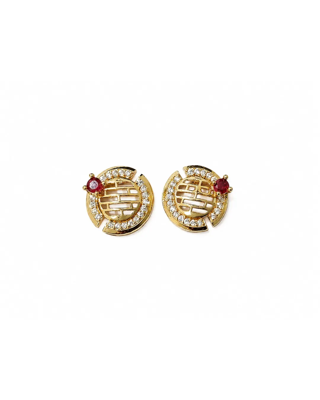 ROYAL RUBY ORBIT CRYSTAL STUD EARRINGS