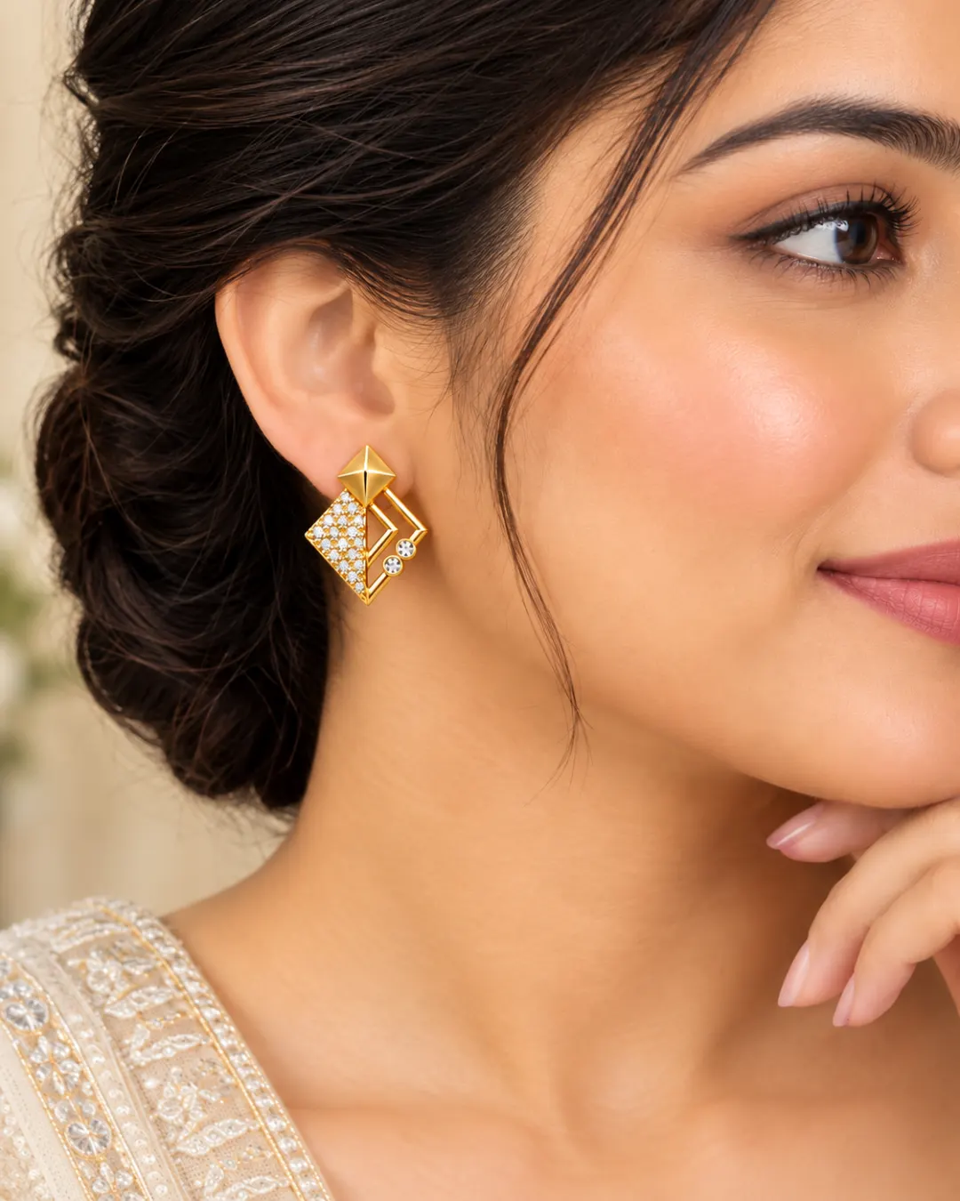 CELESTIAL DIAMOND GEOMETRIC STUD EARRINGS