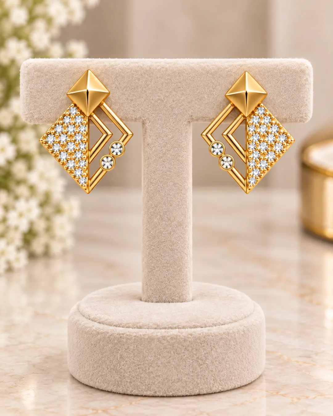 CELESTIAL DIAMOND GEOMETRIC STUD EARRINGS