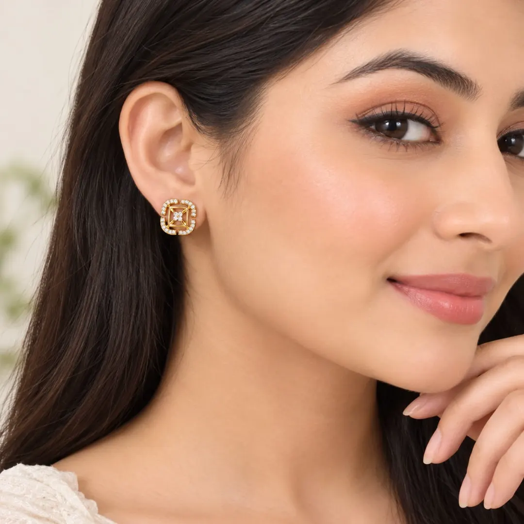 CELESTIAL SQUARE BLOOM CRYSTAL STUD EARRINGS