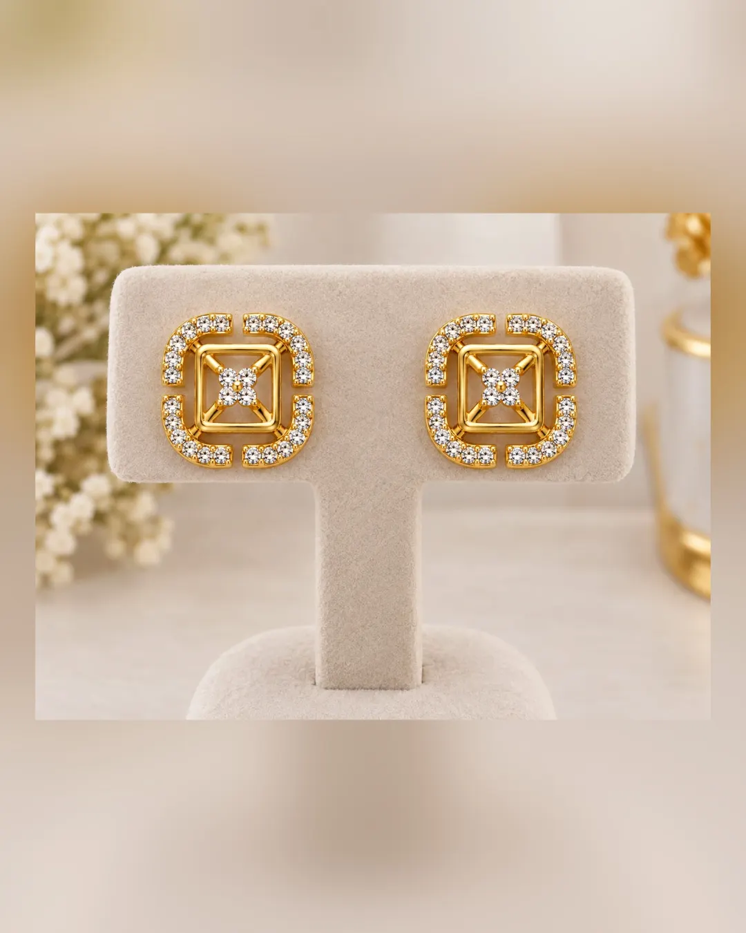 CELESTIAL SQUARE BLOOM CRYSTAL STUD EARRINGS