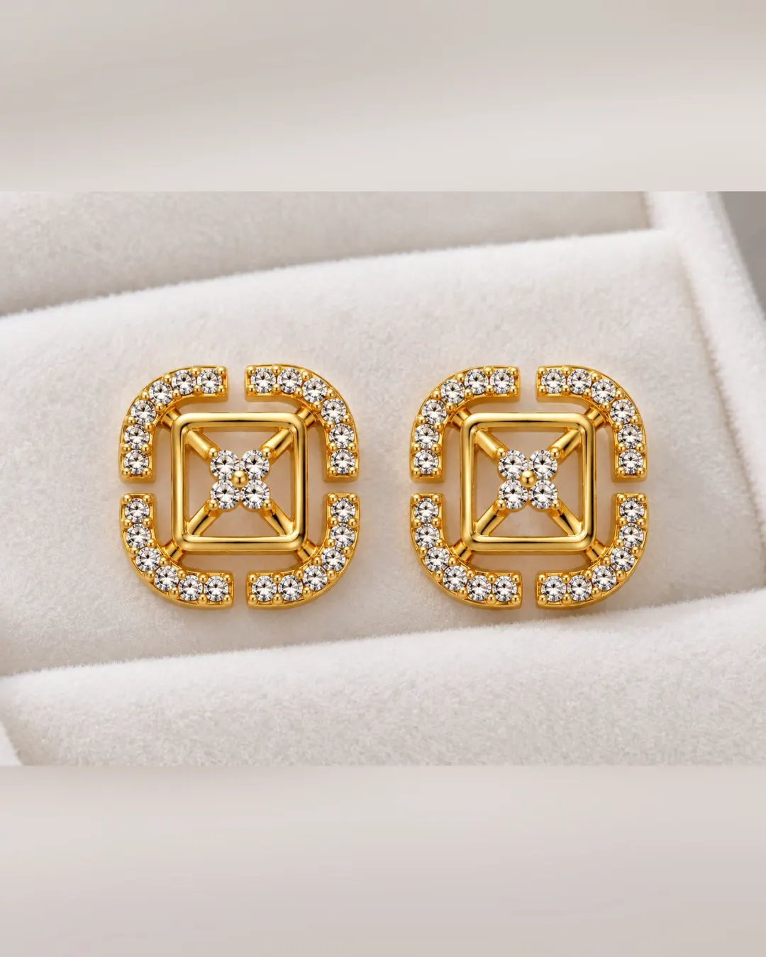 CELESTIAL SQUARE BLOOM CRYSTAL STUD EARRINGS