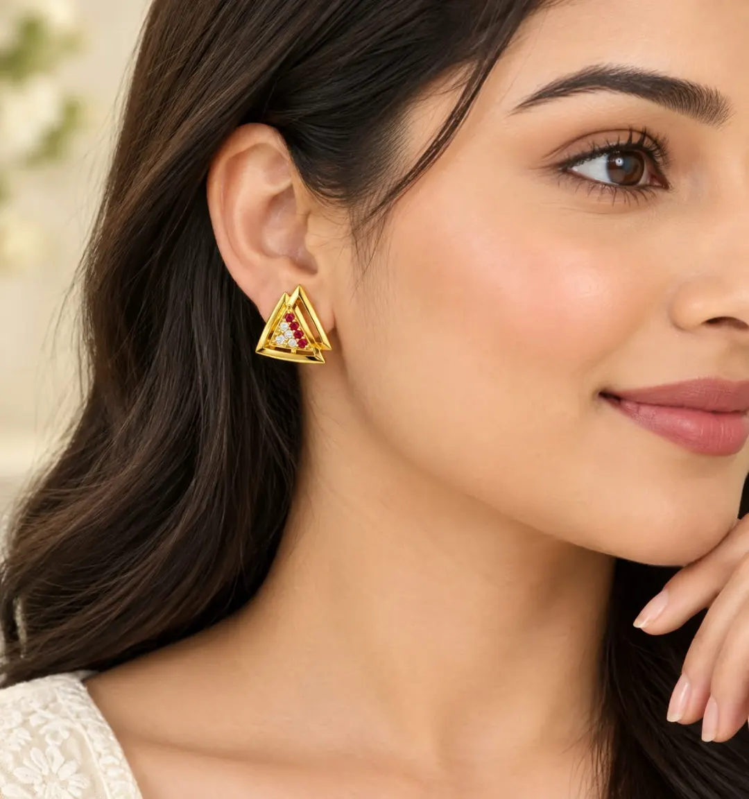 ROYAL RUBY TRIANGLE CRYSTAL STUD EARRINGS