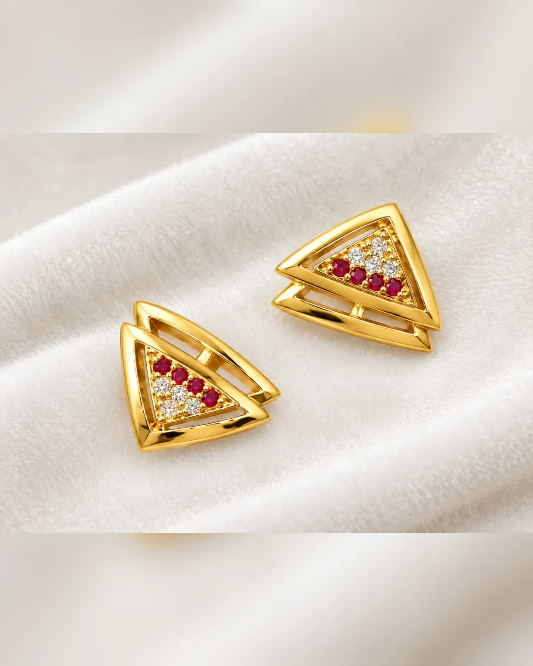ROYAL RUBY TRIANGLE CRYSTAL STUD EARRINGS