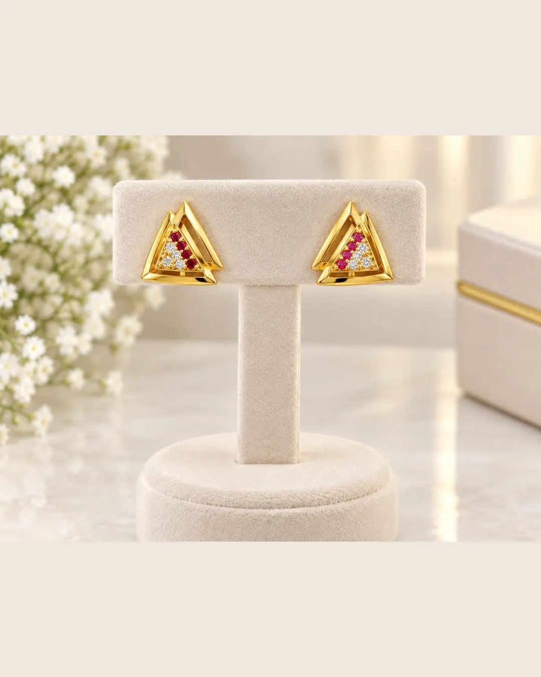 ROYAL RUBY TRIANGLE CRYSTAL STUD EARRINGS