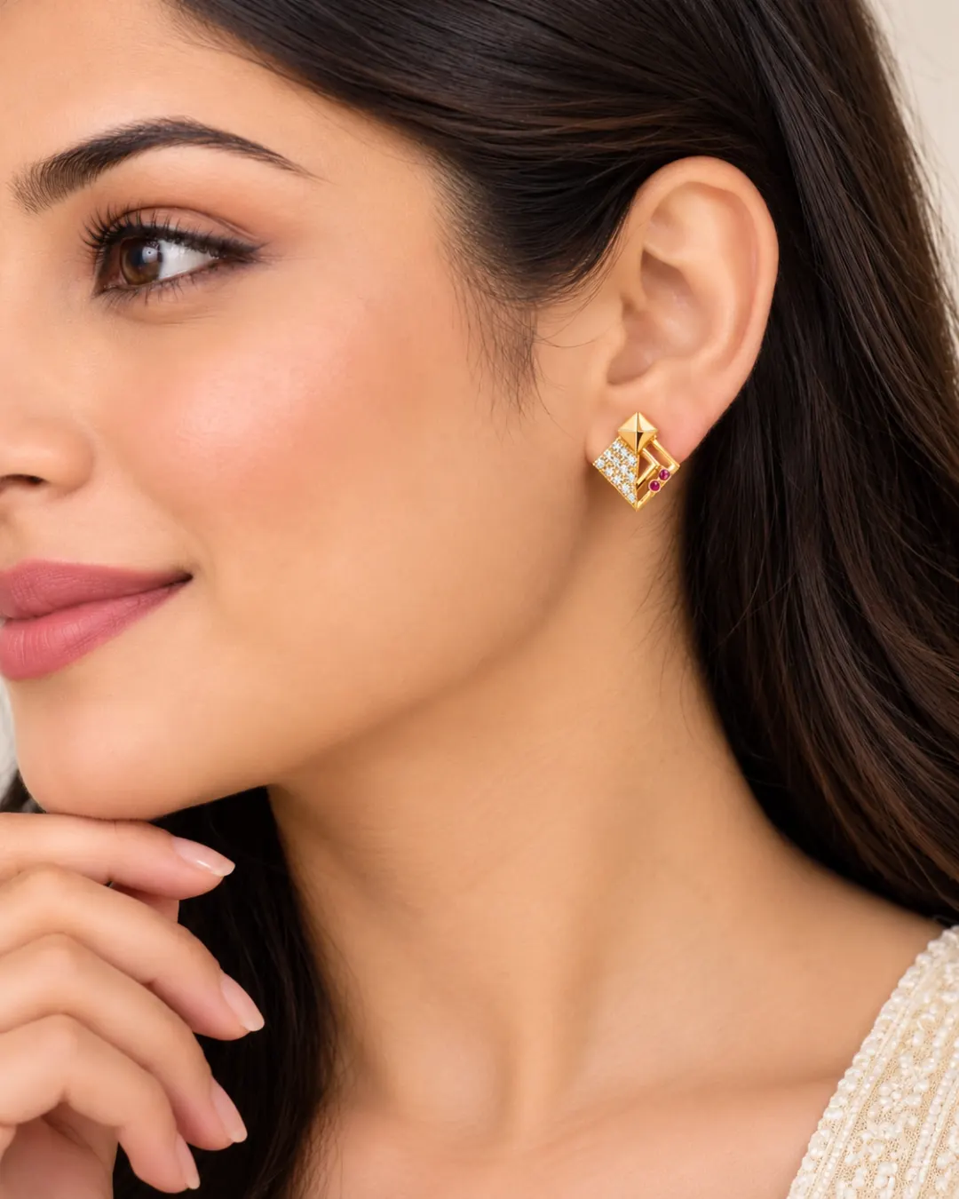 ROYAL RUBY RADIANCE GEOMETRIC STUD EARRINGS