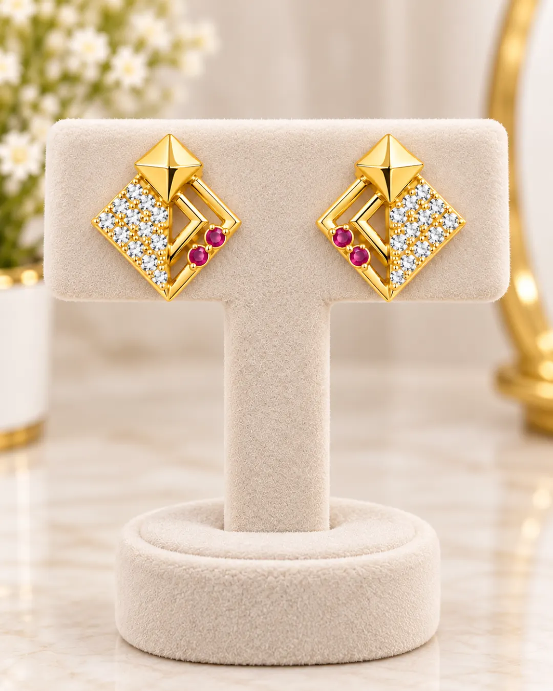 ROYAL RUBY RADIANCE GEOMETRIC STUD EARRINGS