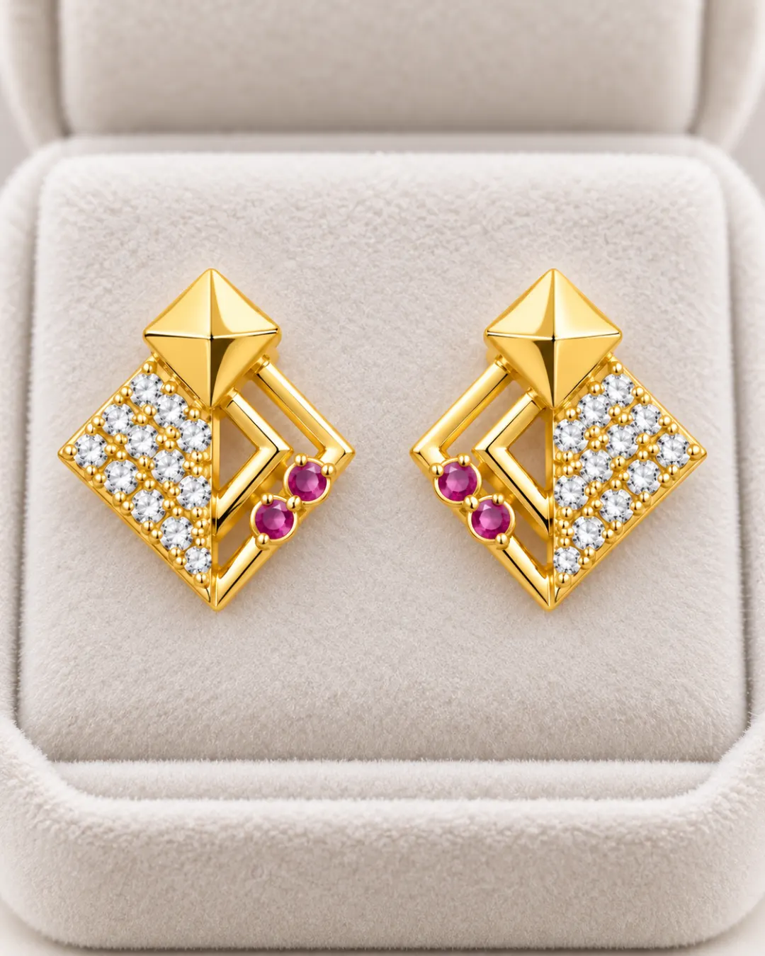ROYAL RUBY RADIANCE GEOMETRIC STUD EARRINGS