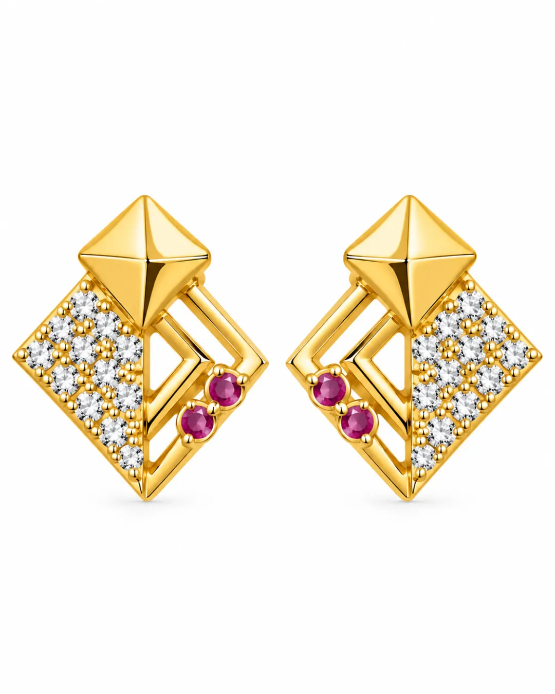 ROYAL RUBY RADIANCE GEOMETRIC STUD EARRINGS