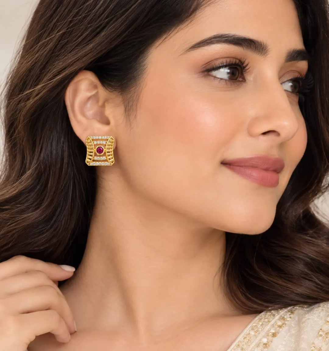 REGAL RUBY RADIANCE SQUARE STUD EARRINGS