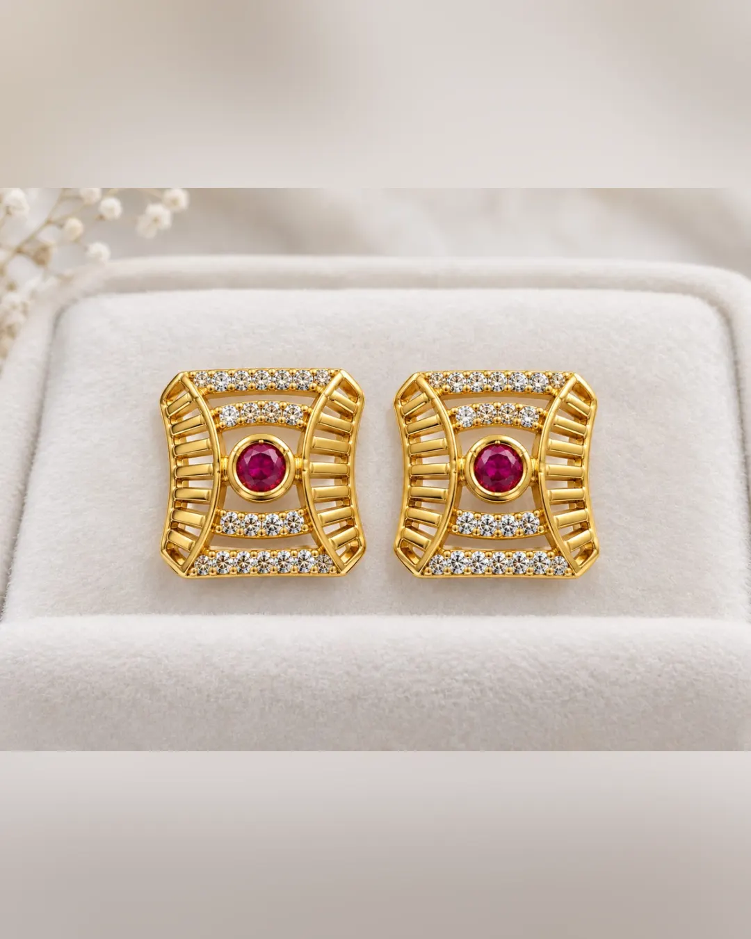 REGAL RUBY RADIANCE SQUARE STUD EARRINGS