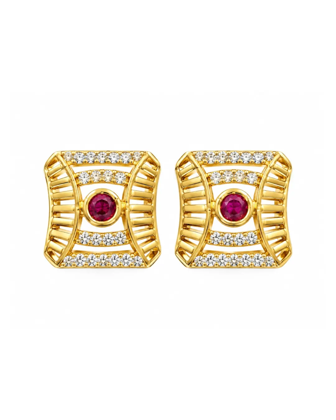 REGAL RUBY RADIANCE SQUARE STUD EARRINGS