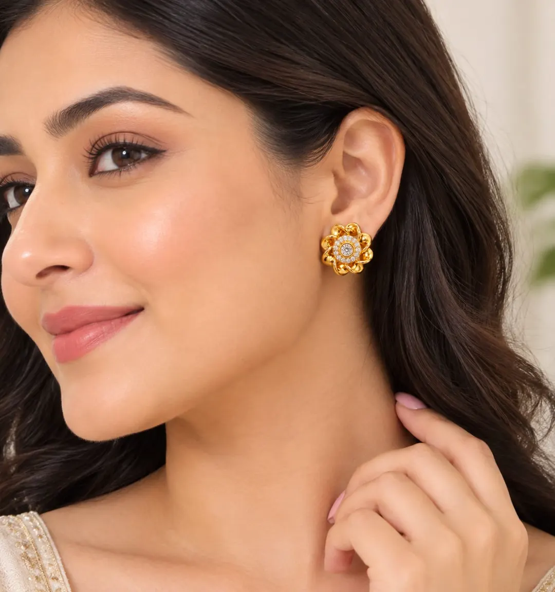 ROYAL GOLDEN BLOSSOM CRYSTAL STUD EARRINGS