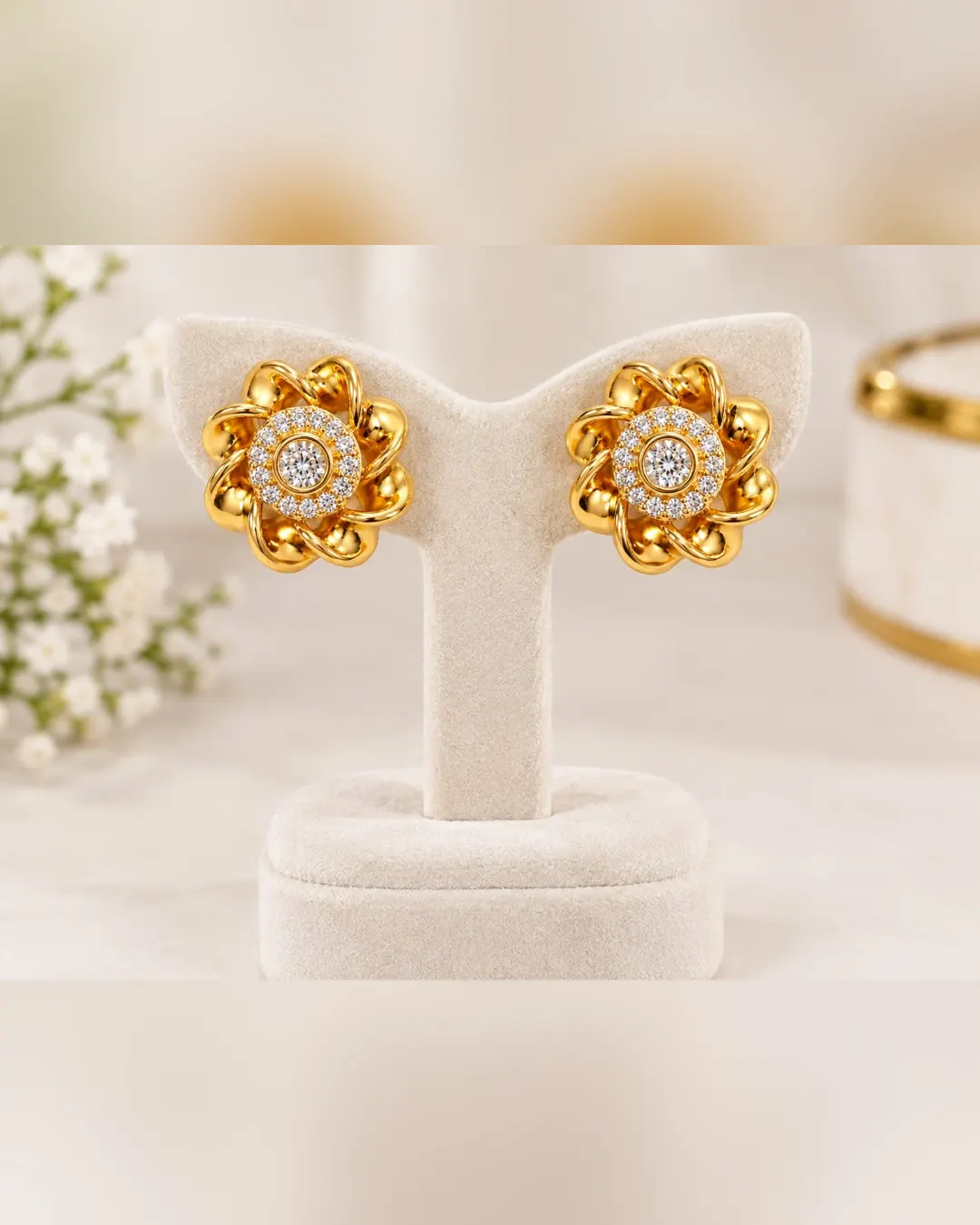 ROYAL GOLDEN BLOSSOM CRYSTAL STUD EARRINGS