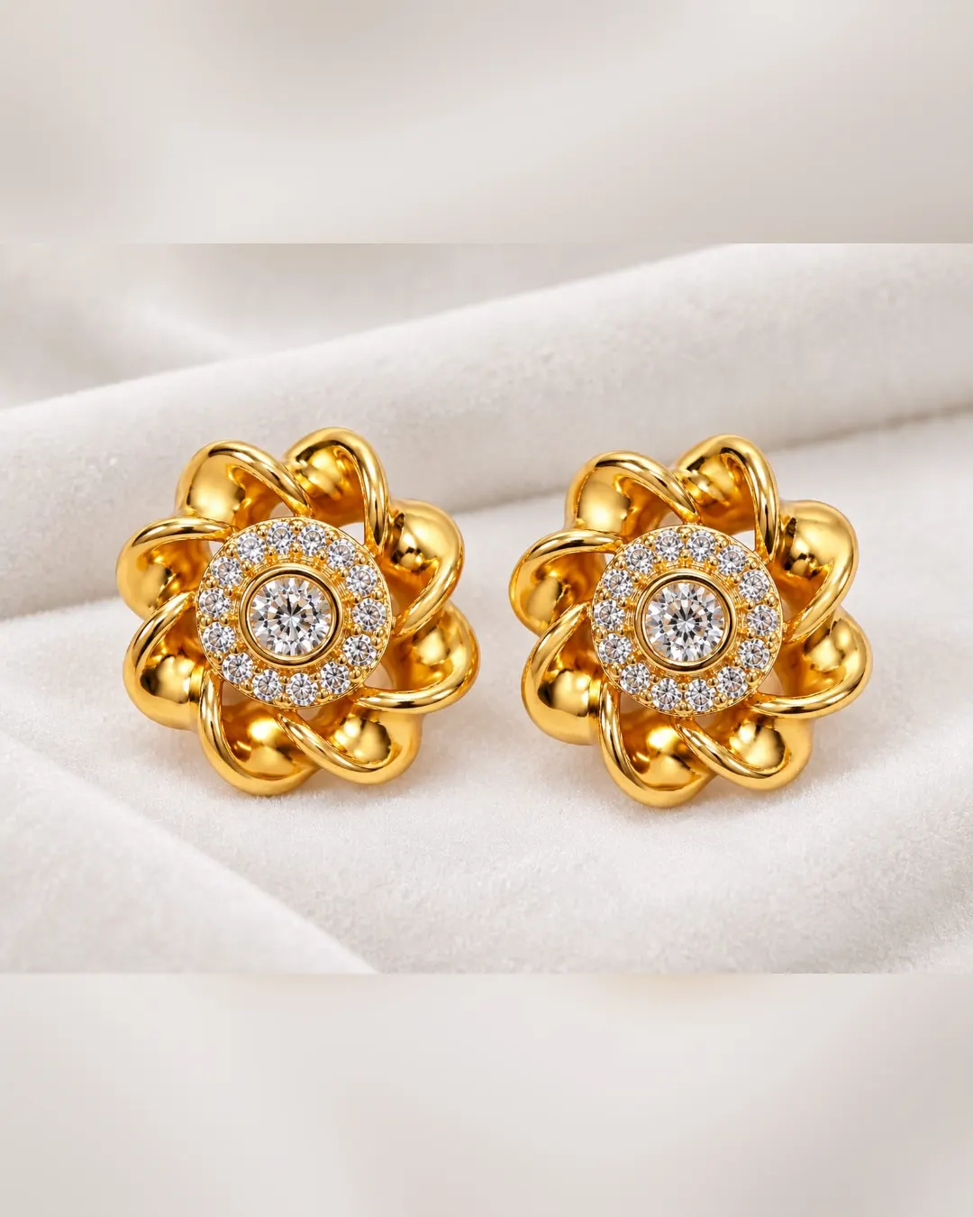 ROYAL GOLDEN BLOSSOM CRYSTAL STUD EARRINGS