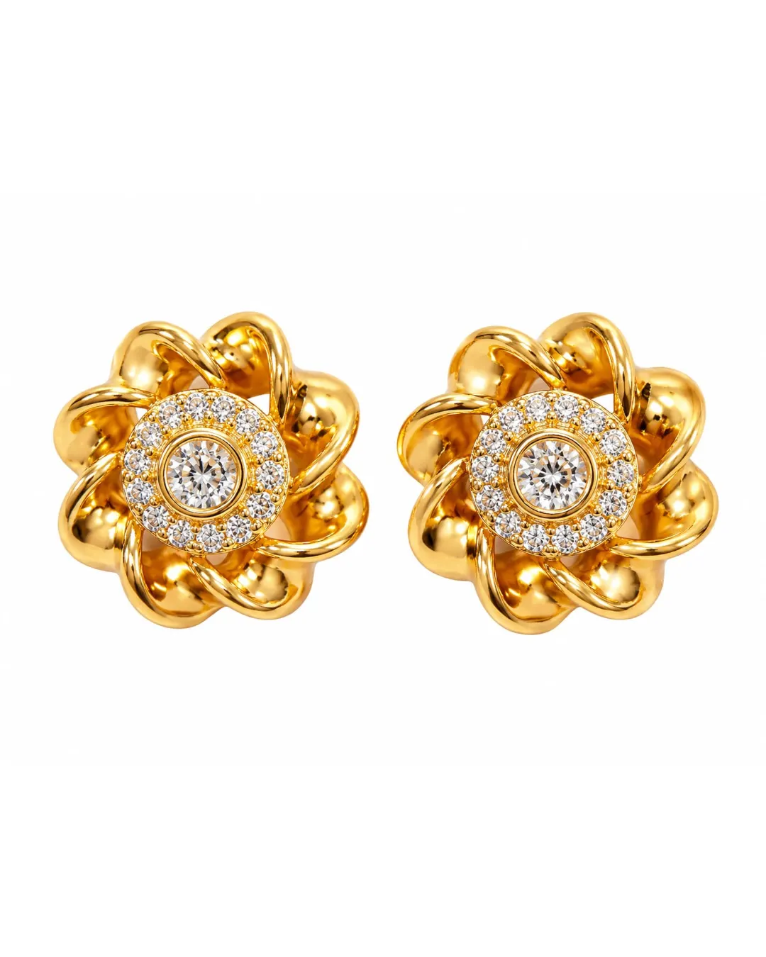 ROYAL GOLDEN BLOSSOM CRYSTAL STUD EARRINGS