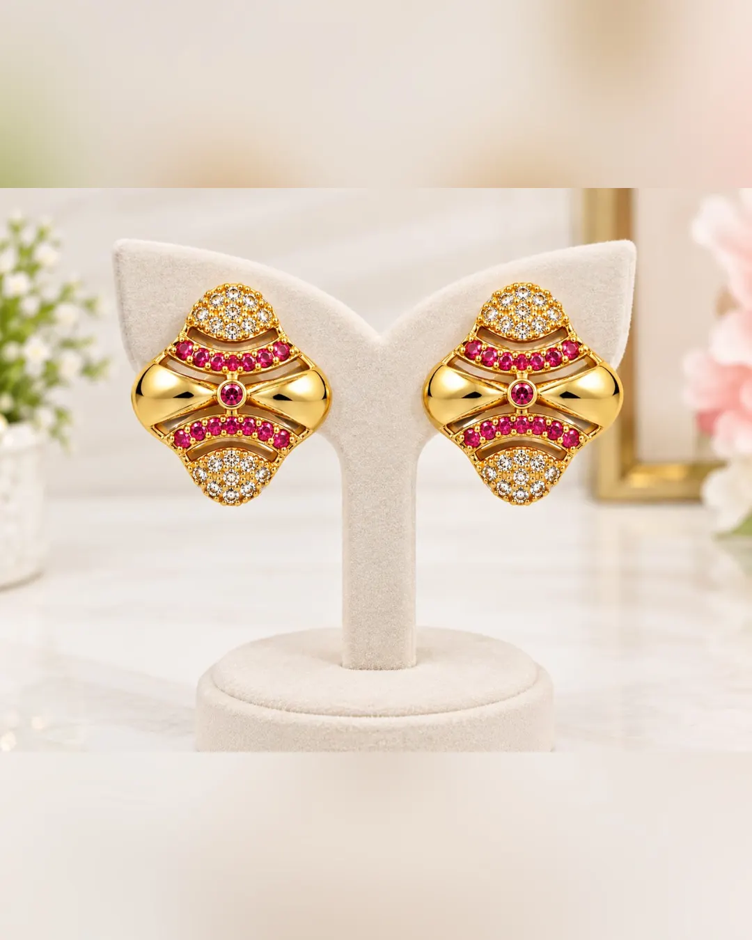 ROYAL RUBY RADIANCE GOLD STUD EARRINGS
