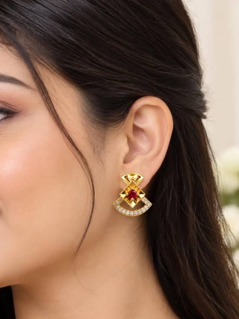 REGAL RUBY FAN CRYSTAL STUD EARRINGS