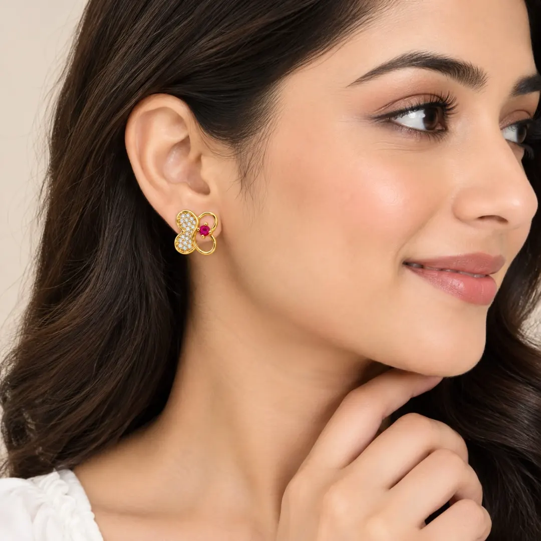 ROYAL RUBY BUTTERFLY CRYSTAL STUD EARRINGS