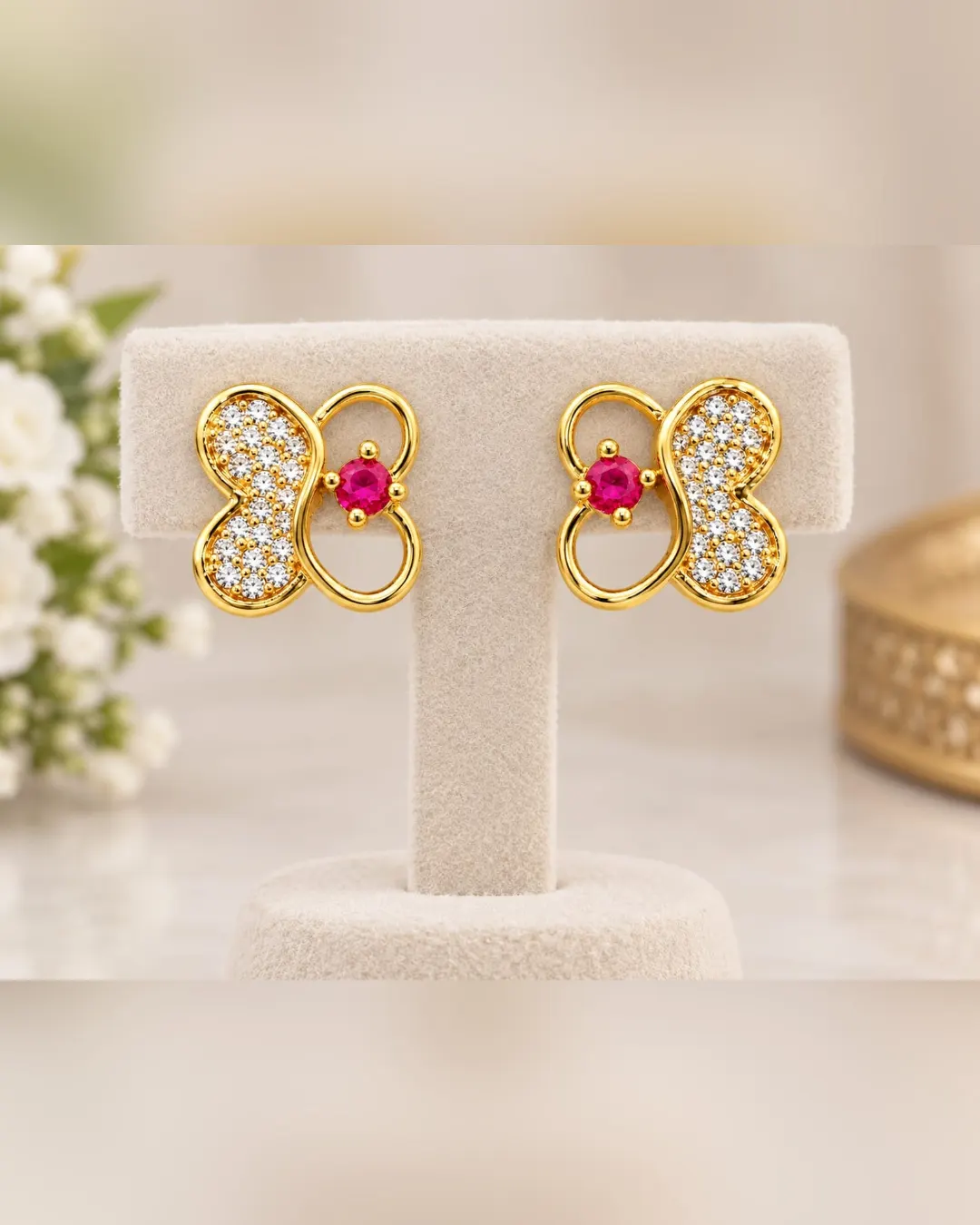 ROYAL RUBY BUTTERFLY CRYSTAL STUD EARRINGS