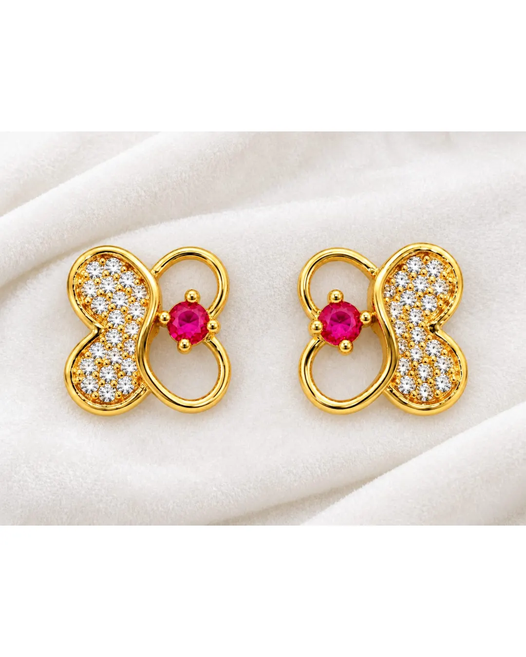 ROYAL RUBY BUTTERFLY CRYSTAL STUD EARRINGS