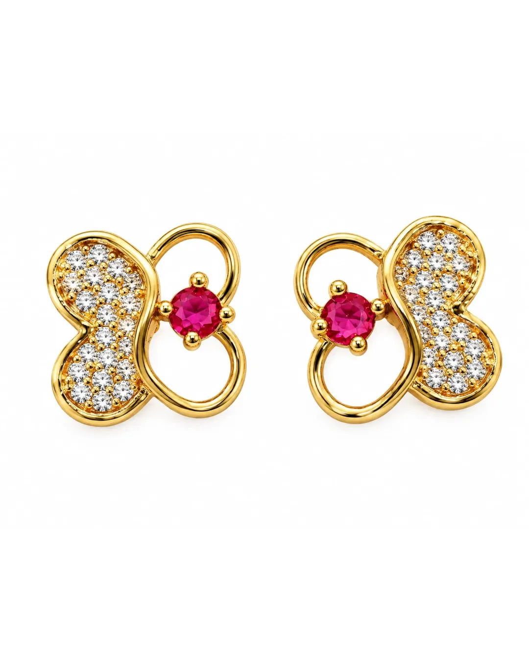 ROYAL RUBY BUTTERFLY CRYSTAL STUD EARRINGS